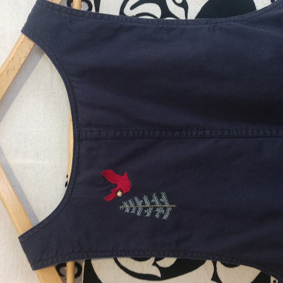 Womens dark blue overall dress by Christopher & Banks with birds. Size M. - Picture 7 of 8